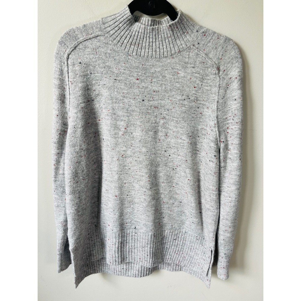 LOFT Womens Gray Confetti Fleck Mock Neck Ribbed Knit Sweater Large L casual